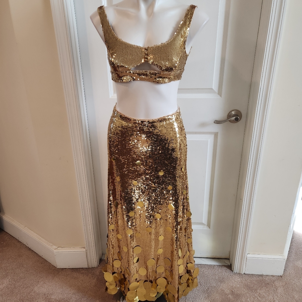 Gold Sequin Skirt Set